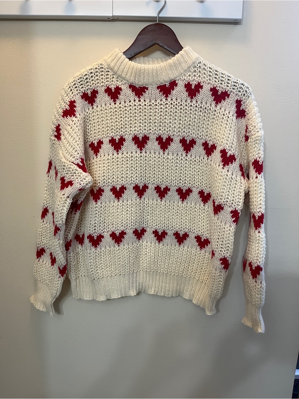 Vintage Cream and Red Heart Knit Sweater